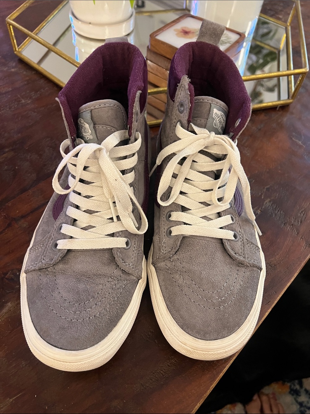 Vans High-Top Sneakers in Gray with Purple Lining